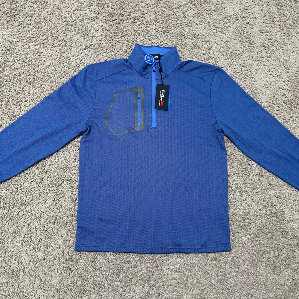 RLX Ralph Lauren Pullover Mens Small Blue Herringbone Luxury Performance 1/4 Zip